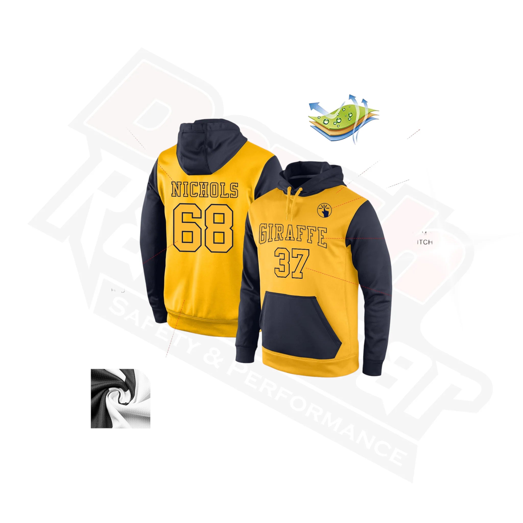 Trendy Gold and Navy Custom Stitched Sports Hoodie