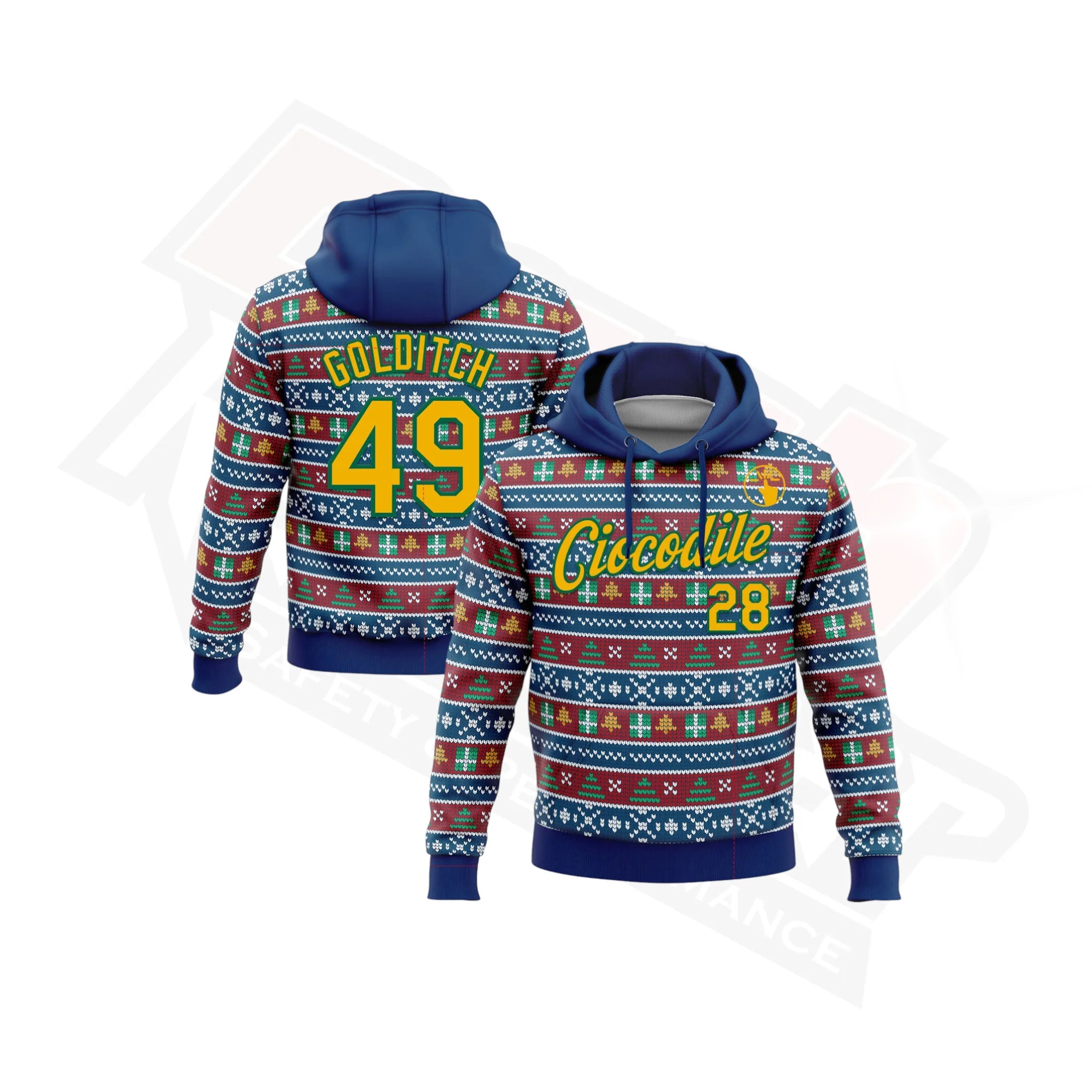 US Navy Blue, Gold & Kelly Green 3D Christmas Hoodie Design