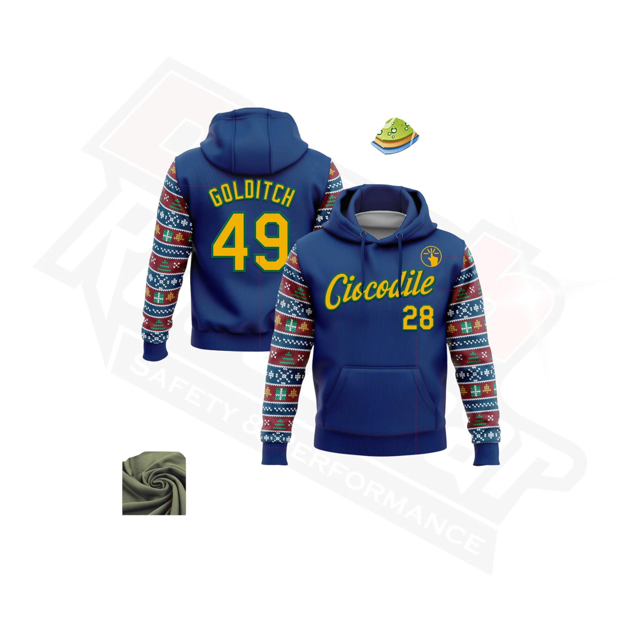 US Navy Blue, Gold & Kelly Green 3D Pullover Christmas Hoodie