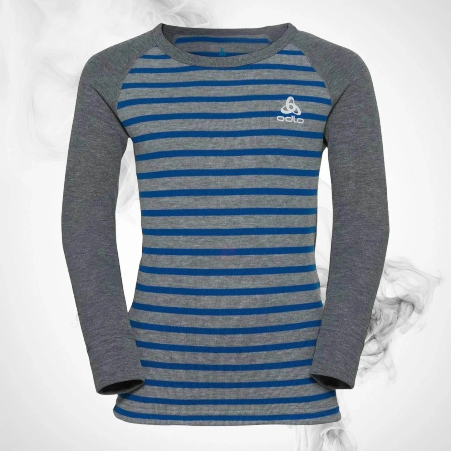 Ski Underwear shirt O Active Warm Eco Kids Stripes BL Top Crew Neck LS Blue Wing Teal/Reef Waters - 2022/23 - Dash Racegear