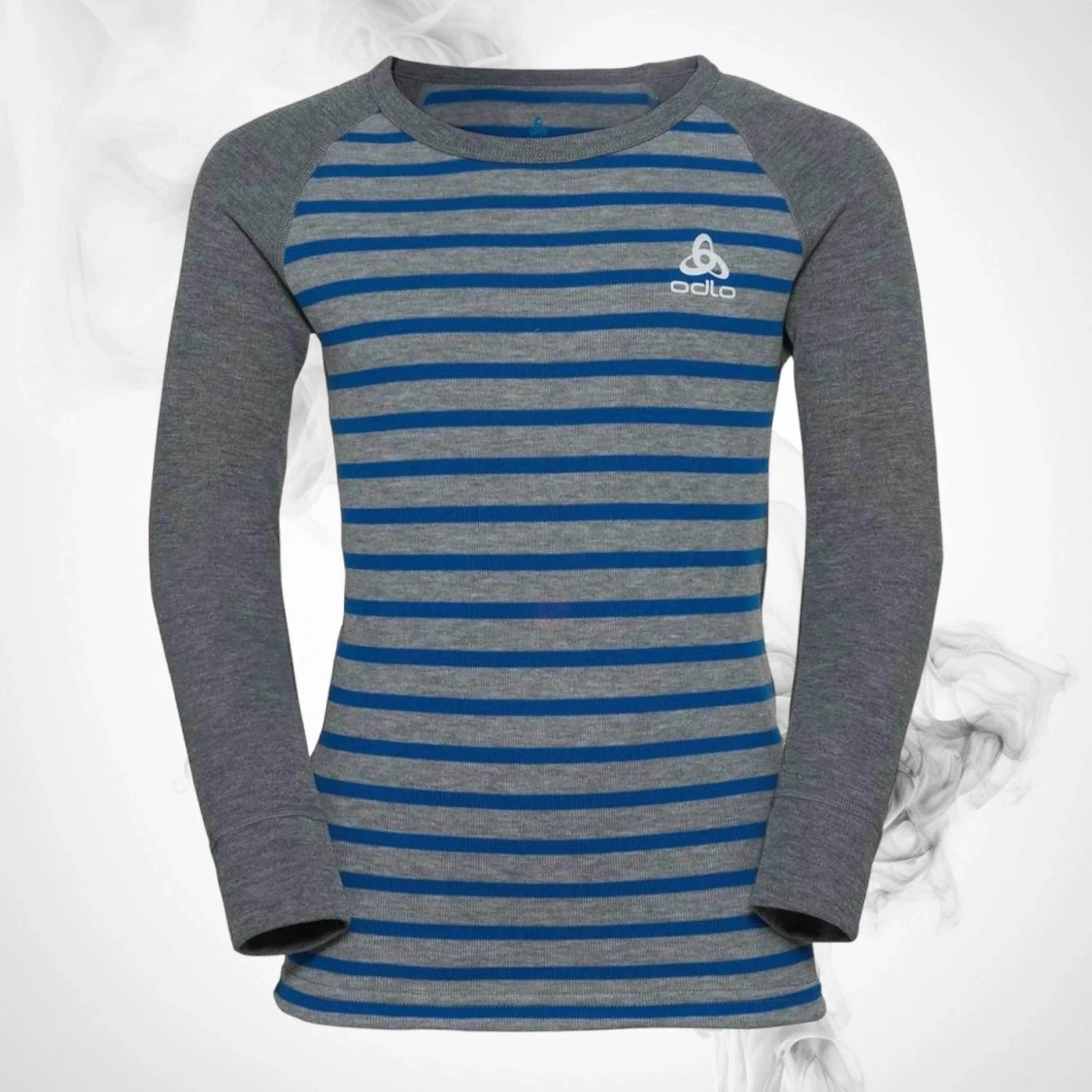 Ski Underwear shirt O Active Warm Eco Kids Stripes BL Top Crew Neck LS Blue Wing Teal/Reef Waters - 2022/23 - Dash Racegear
