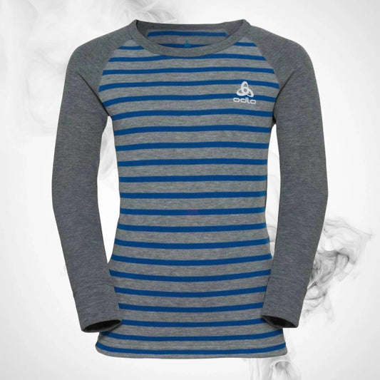 Ski Underwear shirt O Active Warm Eco Kids Stripes BL Top Crew Neck LS Blue Wing Teal/Reef Waters - 2022/23 - Dash Racegear