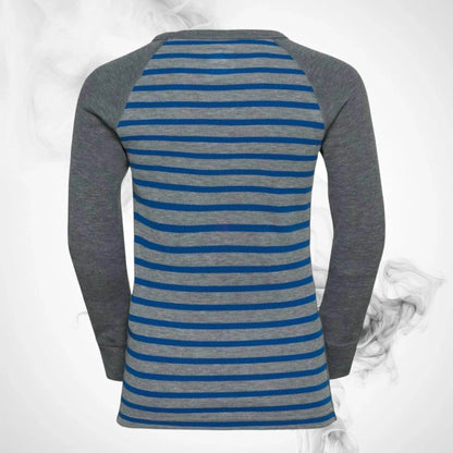Ski Underwear shirt O Active Warm Eco Kids Stripes BL Top Crew Neck LS Blue Wing Teal/Reef Waters - 2022/23 - Dash Racegear