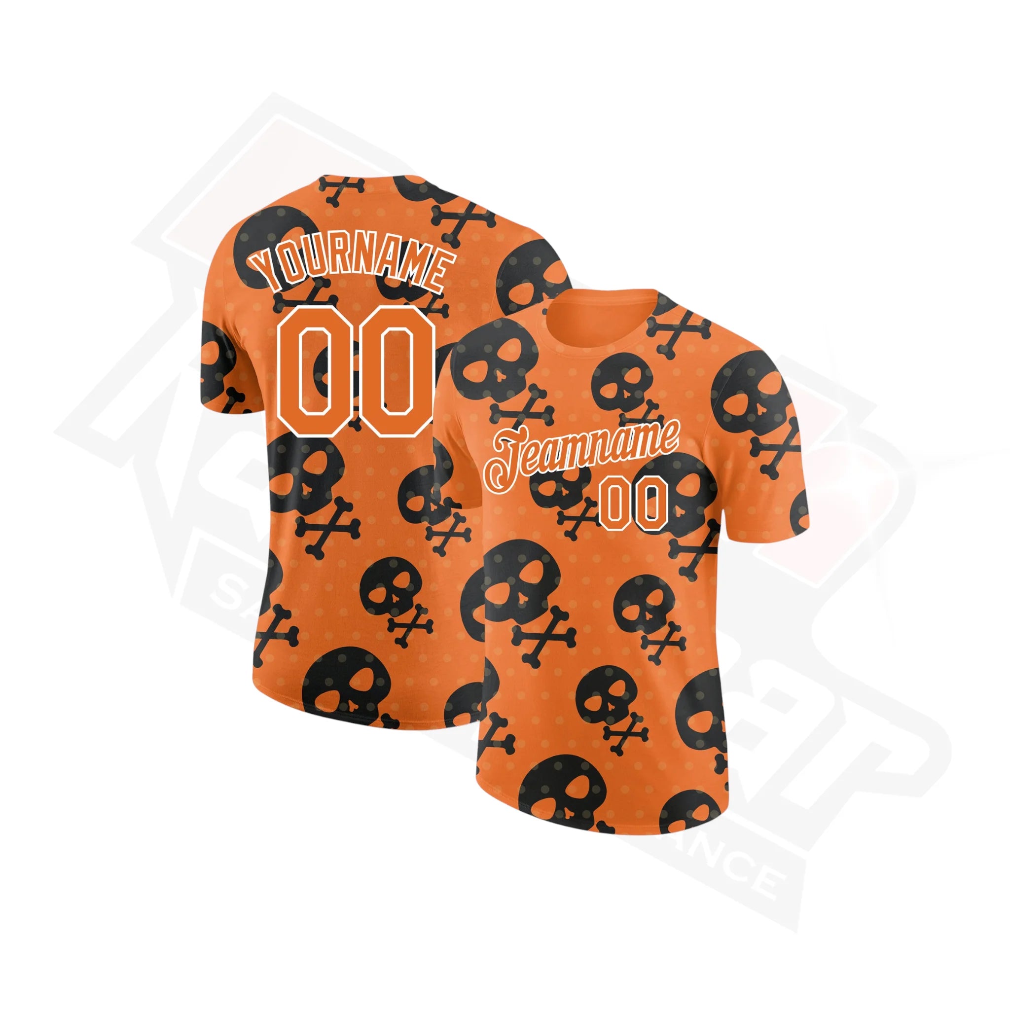 Unique Orange and White 3D Skull Graphic Performance T-Shirt