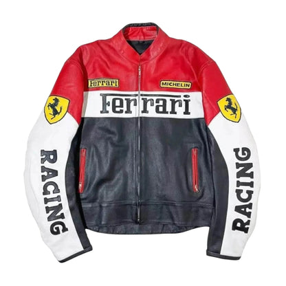 Vintage Ferrari Racing Leather Biker Jacket - Dash Racegear
