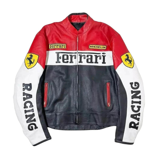 Vintage Ferrari Racing Leather Biker Jacket - Dash Racegear