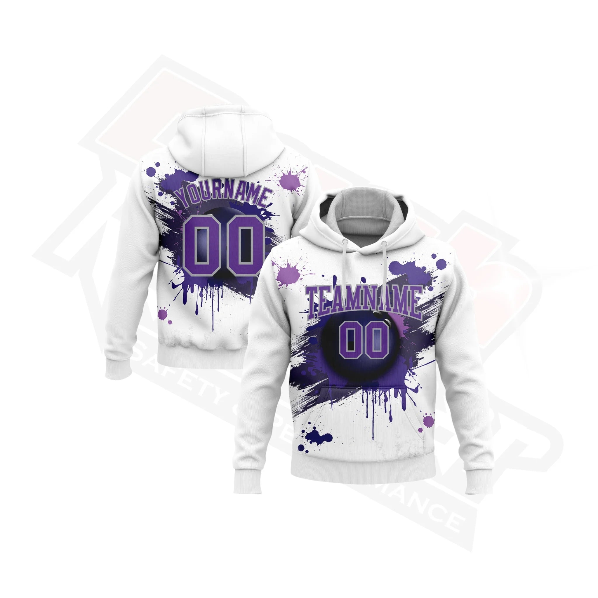 White Purple-Gray 3D Dripping Splatter Bowling Ball Hoodie