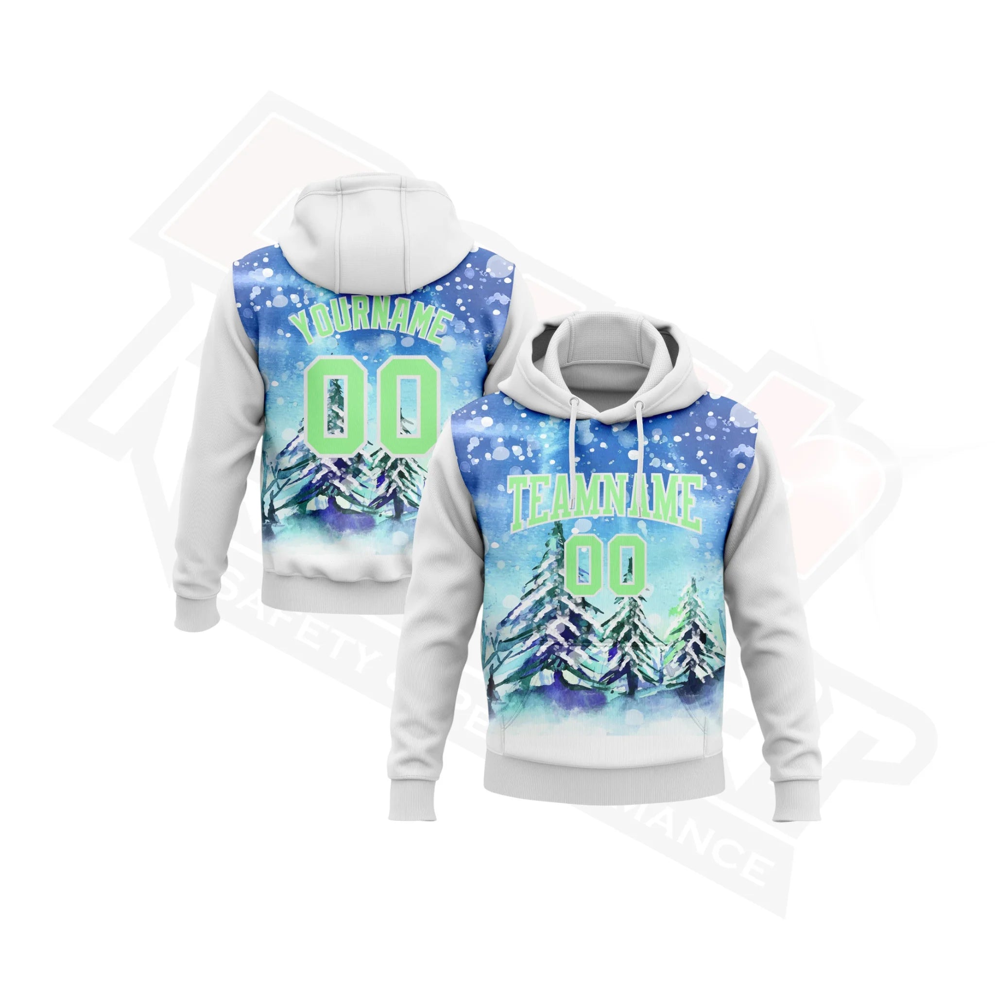 White & Pea Green Christmas Snowflakes 3D Hoodie with Custom Stitching