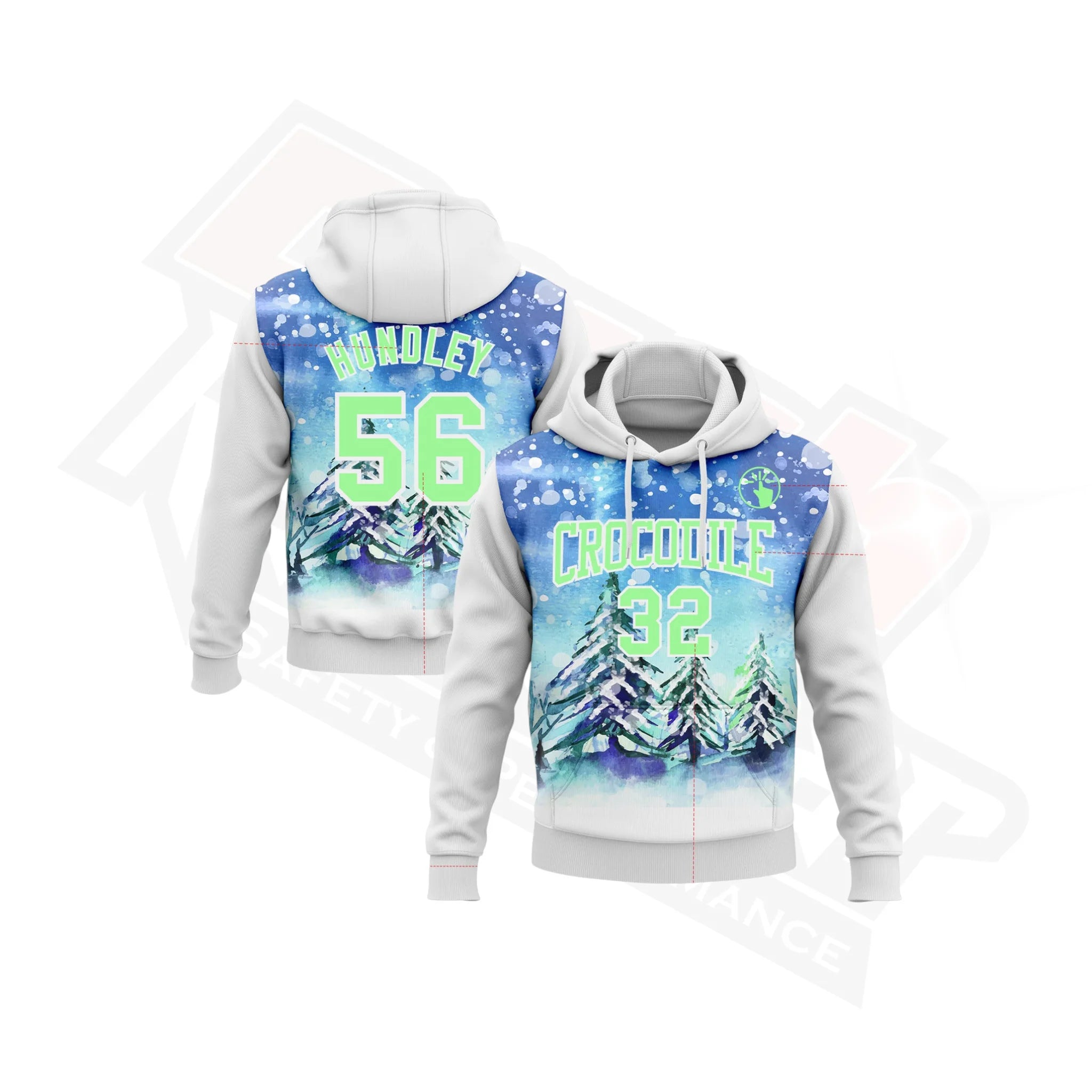 White & Pea Green Christmas Snowflakes 3D Hoodie with Custom Stitching