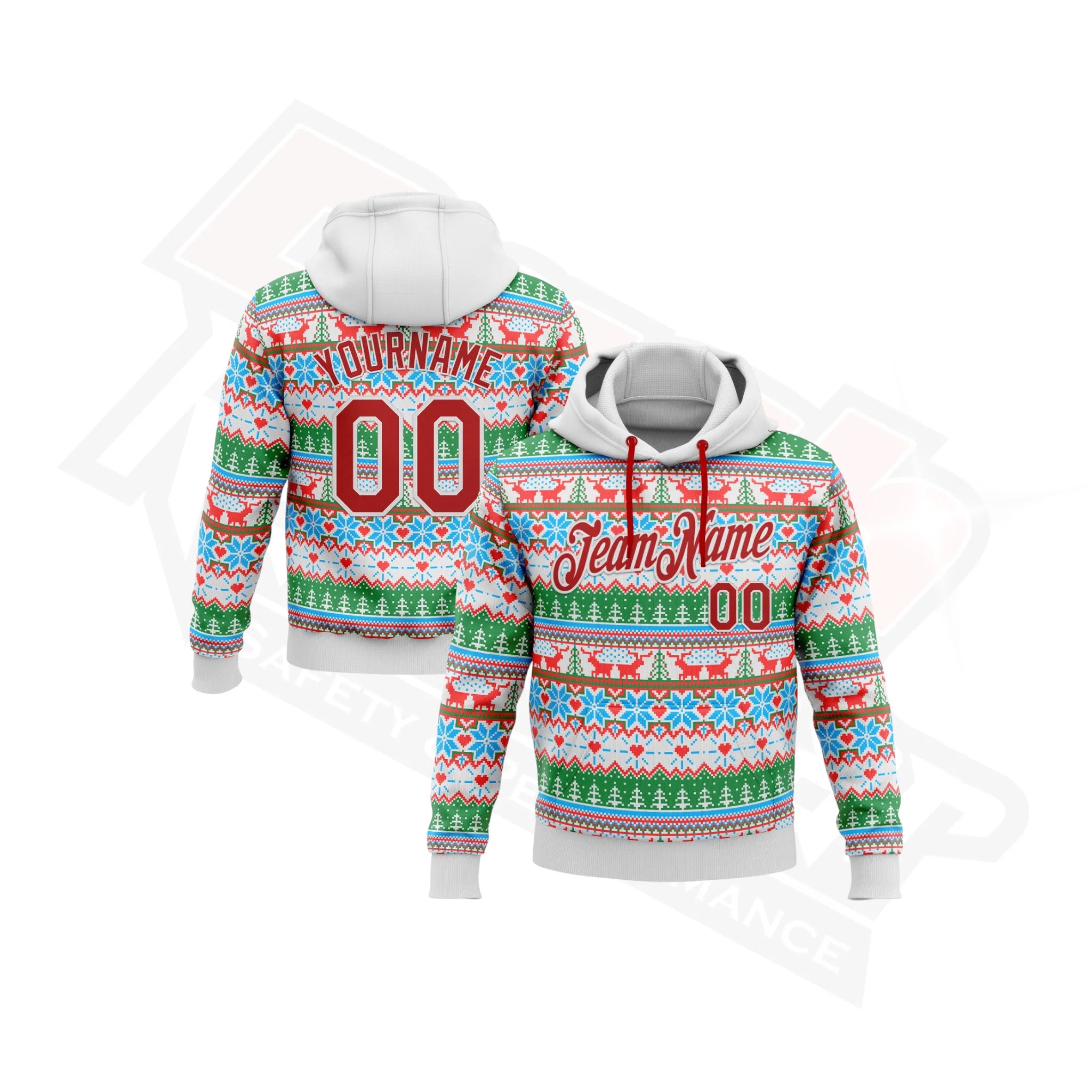 White and Red 3D Christmas Sports Hoodie with Custom Stitching