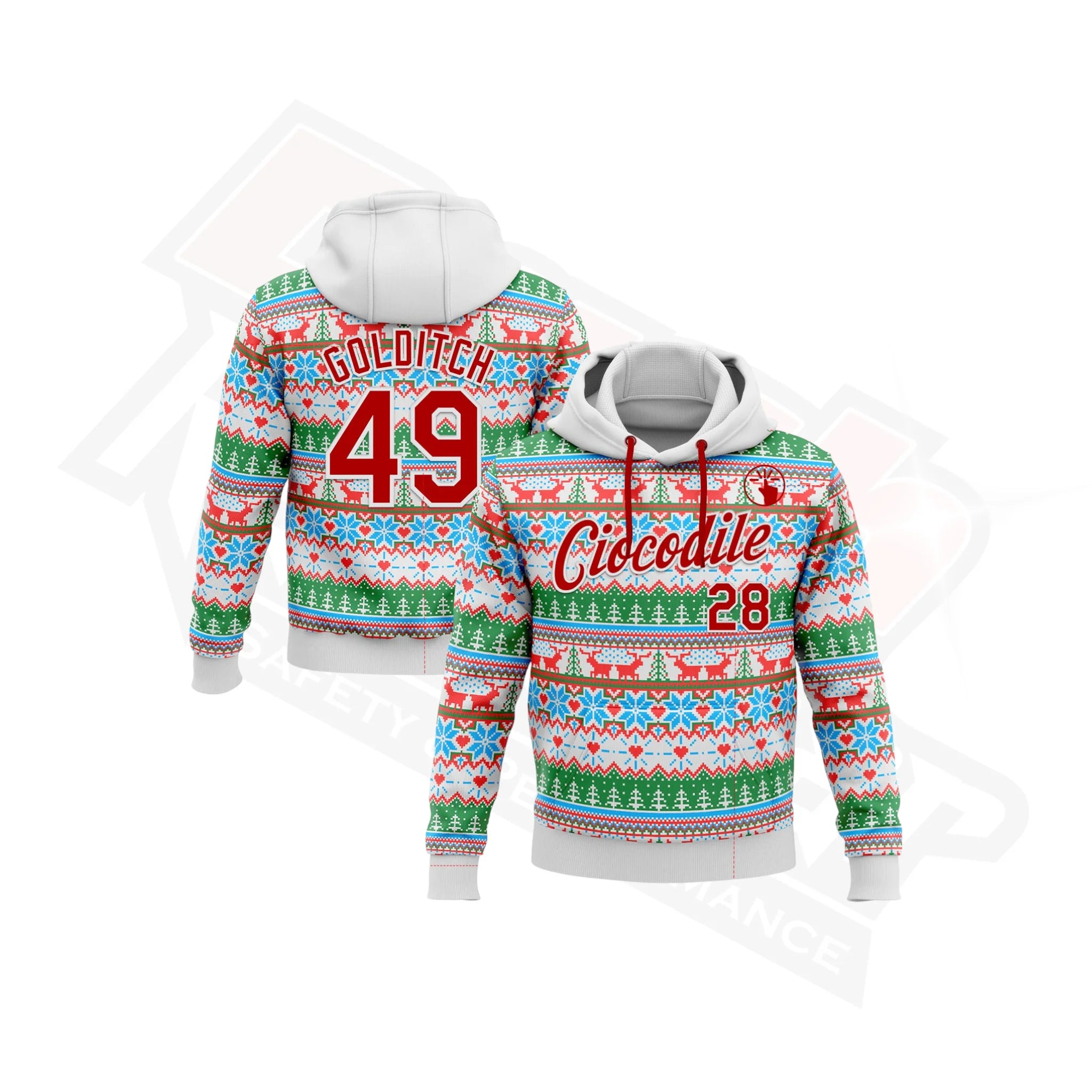 White and Red 3D Christmas Sports Hoodie with Custom Stitching