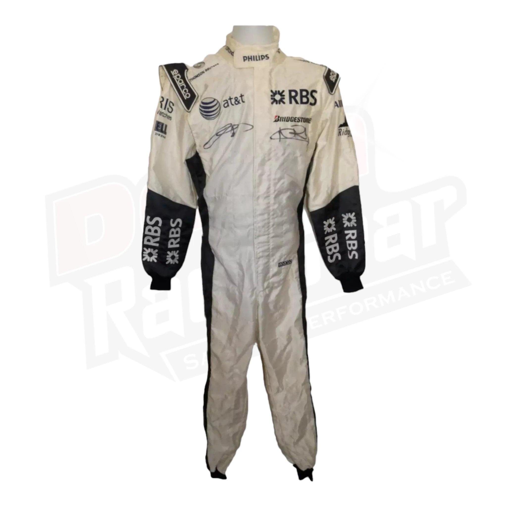 Williams 2009 driver promotional race suit signed by Rosberg and Nakajima