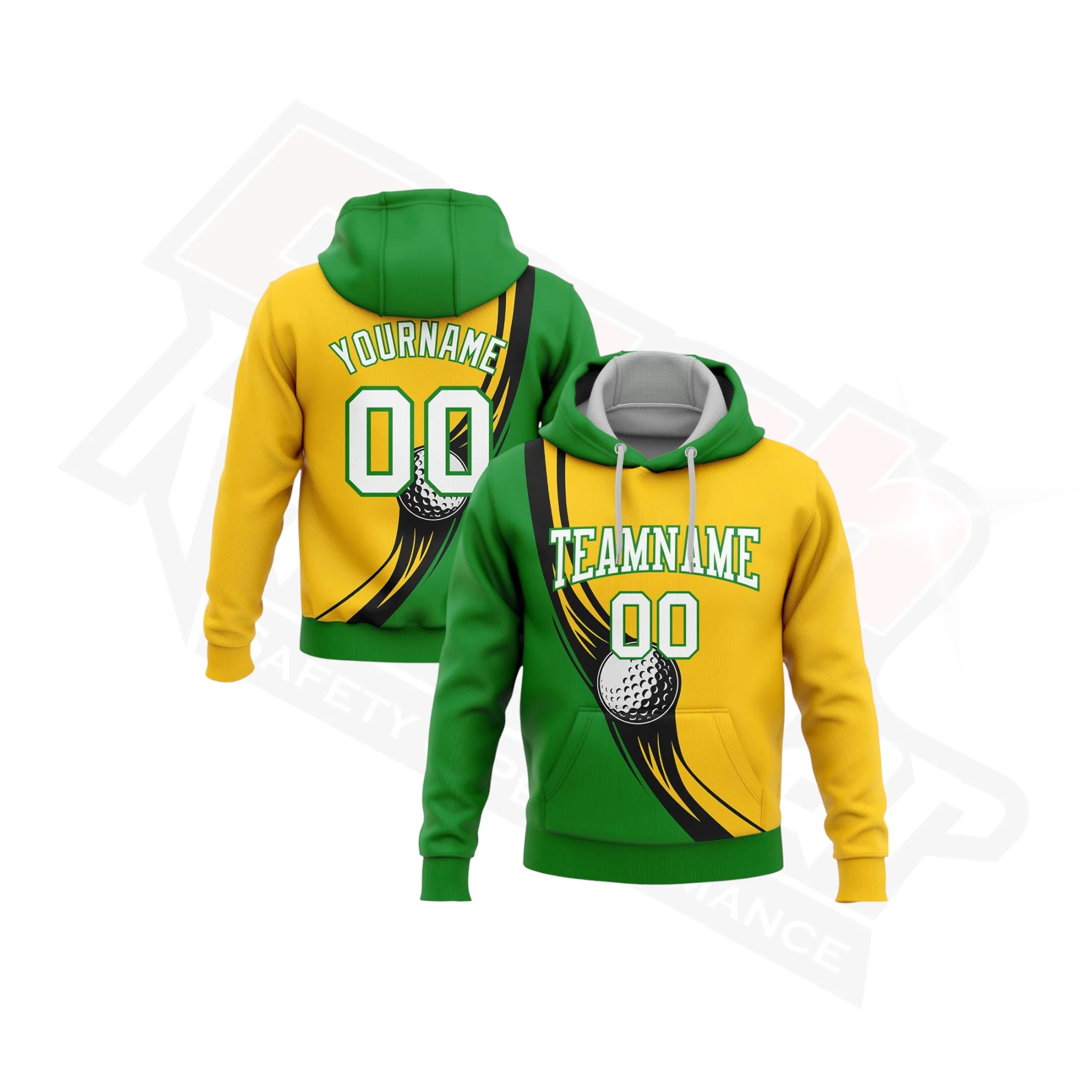 Yellow White & Grass Green 3D Golf Ball Pullover Hoodie