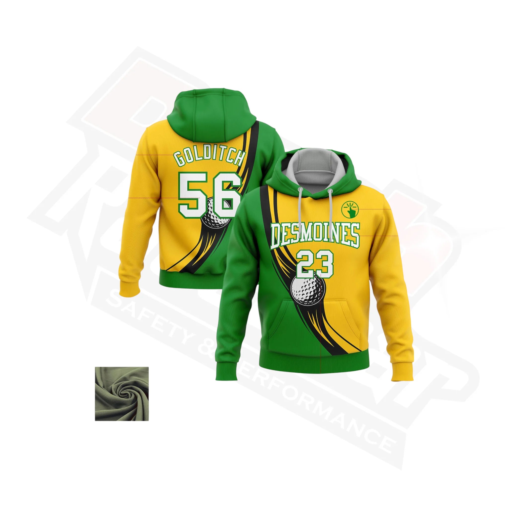 Yellow White & Grass Green 3D Golf Ball Pullover Hoodie