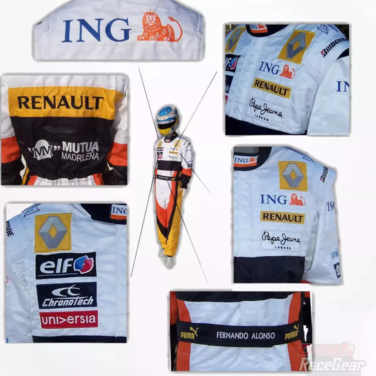 2008 Fernando Alonso Renault F1 Embroidered Racing Suit - Dash Racewear